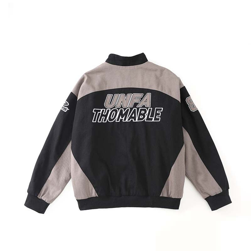 Retro Alphabet Digital Heavy Embroidery Motorcycle Jacket Men And Women High Street Stitching Racing Suit