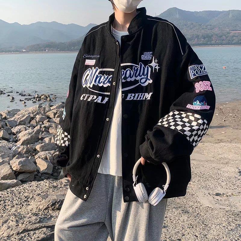 American Retro Embroidered Racing Baseball Uniform Workwear Street Jacket