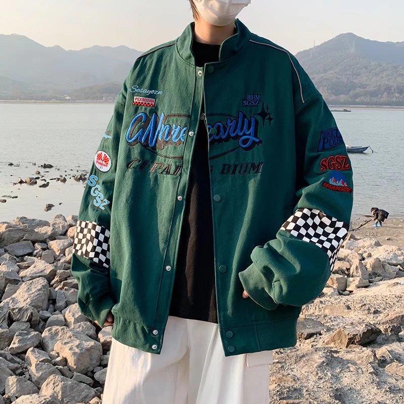 American Retro Embroidered Racing Baseball Uniform Workwear Street Jacket