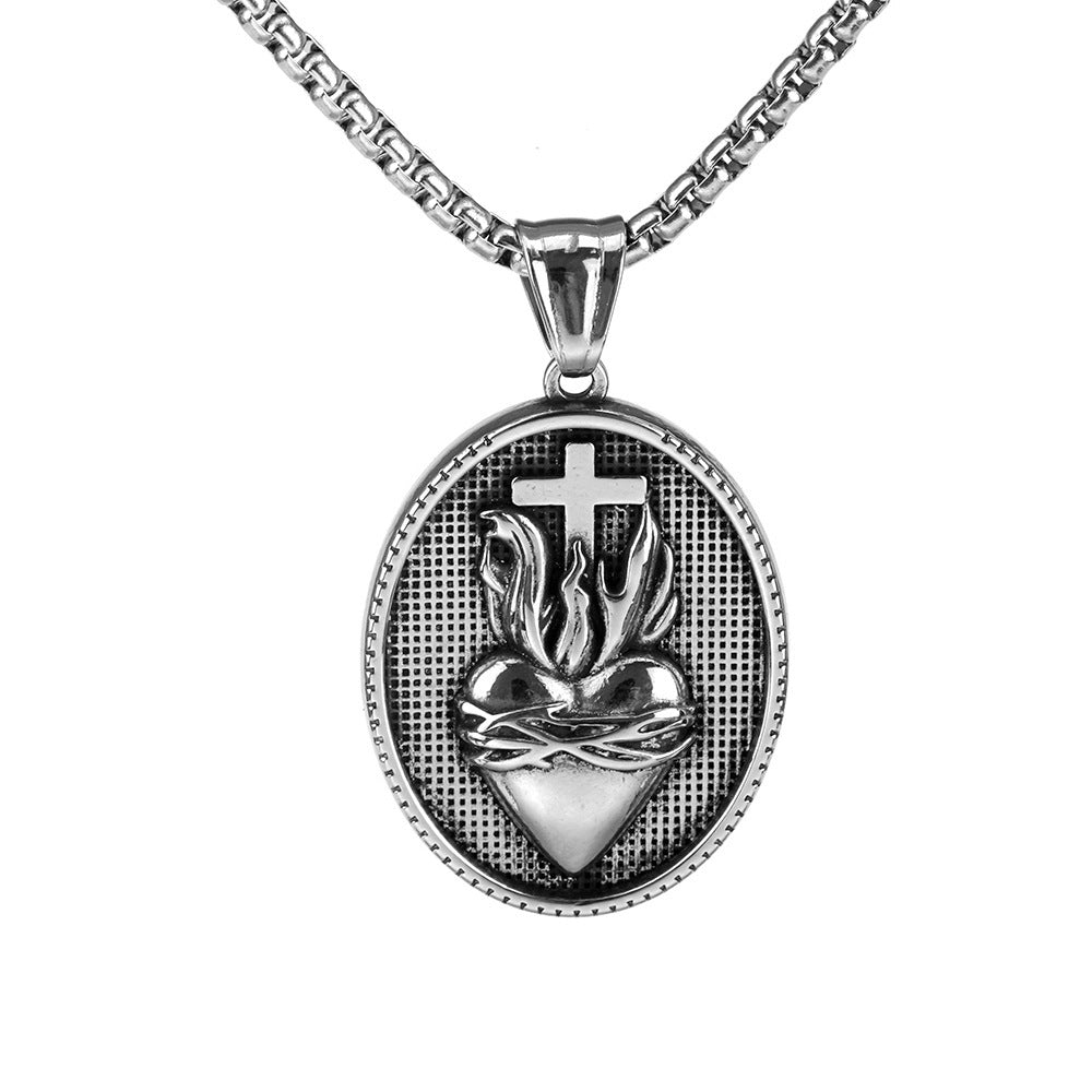 Vintage Stainless Steel Men's Personalized Cross Thorn Crown Love Necklace Pendant