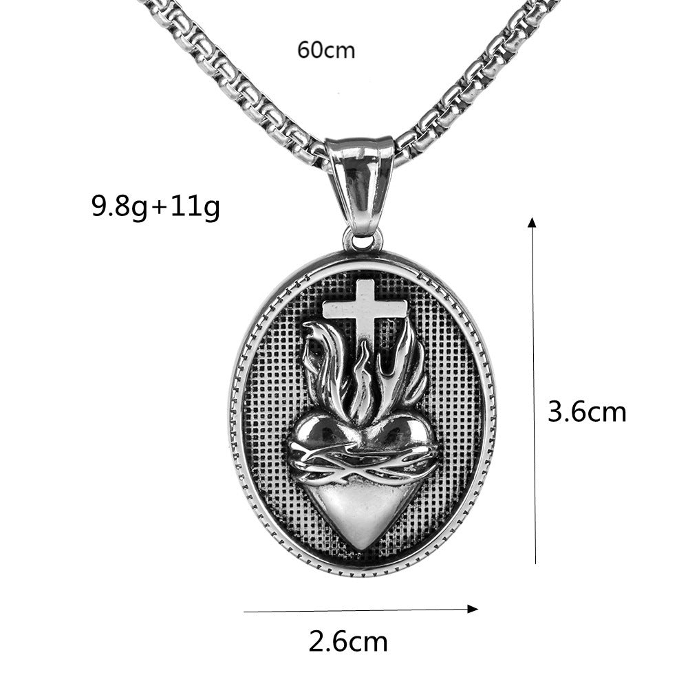 Vintage Stainless Steel Men's Personalized Cross Thorn Crown Love Necklace Pendant